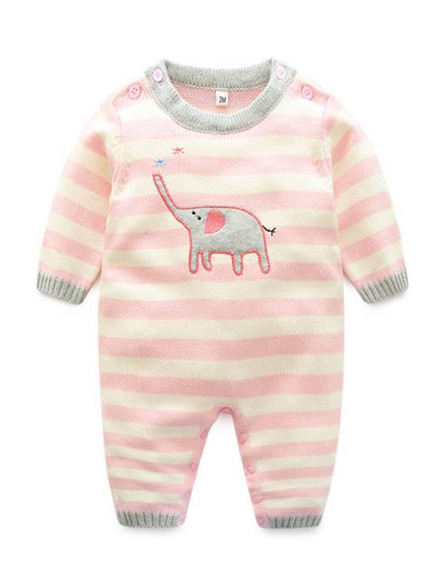 Poza produs Salopeta tricotata nou-nascuti "Pink Elephant" 0-3 luni